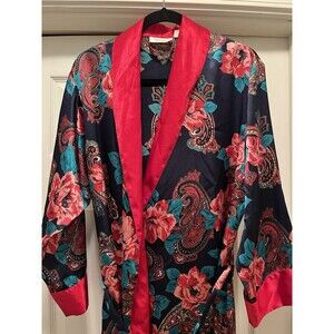 Vintage Victoria Secret Blue Red Floral Satiny Robe Sz P/S Appr 48” Long
